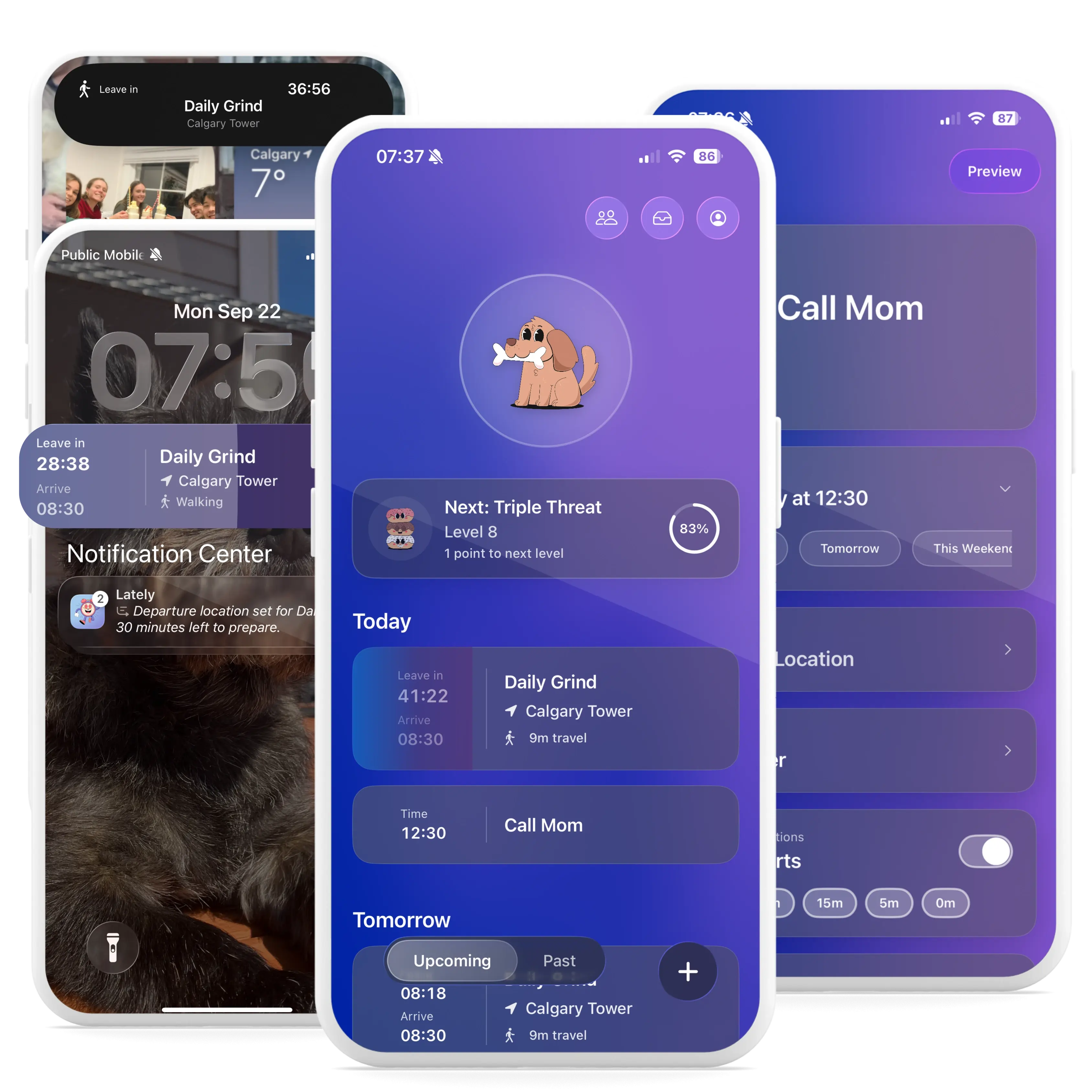 Lately ADHD time management app interface showing Live Activity features